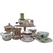 Pickers Lot Vintage Antique Glass China Tea Cups Spice Grinder