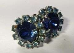 Vintage Costume Jewelry Sapphire Rhinestone Necklace Bracelet Earrings