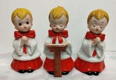 Vintage Ceramic Angel Candle Holders Figures NAPCO Glossy  + Choir