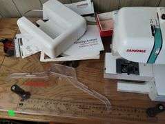 Janome DC2010 Sewing Machine Fiskars Clear Table + Orange Chair