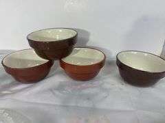 LOT Vintage Mixing Bowls Brown Glazeware Yellow Clover Alfred Meakin Oval Dishes