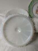 Vintage Milk Glass Dishes & Carlsbad Austria Plate Green Rim Young Girl