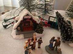 LOT Christmas Village Trees People Figures John Deere Accessory