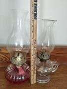2 Vintage Antique Glass Oil Lamps Footed Finger Lamp