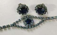 Vintage Costume Jewelry Sapphire Rhinestone Necklace Bracelet Earrings