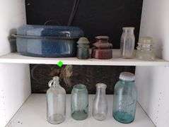 White Cabinet + Blue Ball Jar Insulators Roasting Pan+