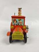 1950s Tin Litho Circus Clown Car Merry Ball Blower Toy Runs