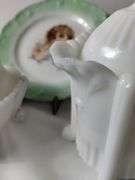 Vintage Milk Glass Dishes & Carlsbad Austria Plate Green Rim Young Girl