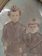 Antique Portrait of 2 Children Gold Tone Frame 22"