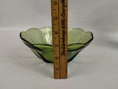 LOT Vintage Avocado Green Glass Vase & Bowls