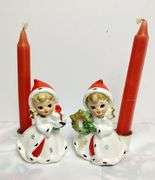 Vintage Ceramic Angel Candle Holders Figures NAPCO Glossy  + Choir