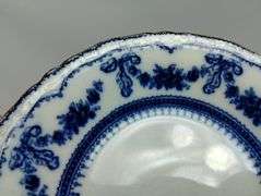 Antique Flow Glass Plates Blue Ornate Glenwood Johnson Bros. England