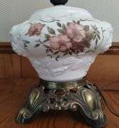 Phoniex Table Electric Oil Lamp Style Table Milk Glass Wild Rose GWTW-ish