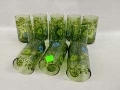 MCM Vintage Glasses 11 CT Avocado Green Blue Floral
