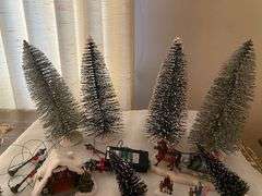LOT Christmas Village Trees People Figures John Deere Accessory