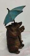Antique Heyde's German Miniature Statue Figure Bears & Umbrella Metal Lead
