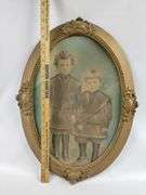 Antique Portrait of 2 Children Gold Tone Frame 22"