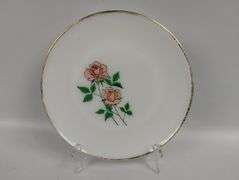 Vintage Fire King Rose Plate + 2 Pink Bud Vases