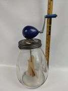 Antique Blow Butter Churn Britain Wood Paddle Glass Jar