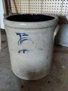 LOT Two Antique Salt Glaze Crocks Stoneware Colbalt 5 Marking