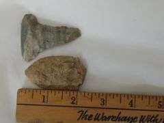 2 Primitive Lanceolate Stem Arrow Heads Indiana Native American