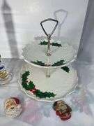 Vintage Lefton Christmas Tiered Serving Tray Santa Magnets + Galileo Thermometer