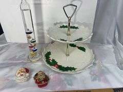 Vintage Lefton Christmas Tiered Serving Tray Santa Magnets + Galileo Thermometer