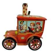 1950s Tin Litho Circus Clown Car Merry Ball Blower Toy Runs