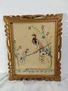 Antique Framed FeatherCraft Birds Round Print The Gleaners