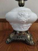 Phoniex Table Electric Oil Lamp Style Table Milk Glass Wild Rose GWTW-ish