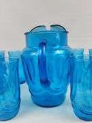Anchor Hocking Blue Glasses Pitcher Tumblers MCM Set