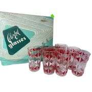Vintage Anchor Hocking Red MCM Bar Glasses Set of 8 IOB