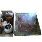 LOT Vintage Card Table + Large Box Baskets Longaberger+