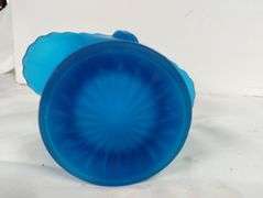 Mid Century Blue Floral Tumblers Westmoreland Satin Basket Lot