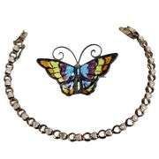 Vintage Sterling Butterfly Pin Gem Bracelet .925 Silver
