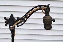 Antique 1930s Cast Iron Seahorse Bridge Lamp Art Deco Floor Lamp