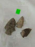 3 Primitive Notched Arrow Heads Indiana Native American
