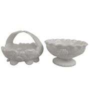 Westmoreland Pansy Pattern Basket LE Smith Grapevine Milk Glass