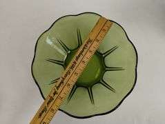 LOT Vintage Avocado Green Glass Vase & Bowls