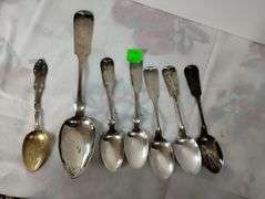 Mix of Coin & Sterling Silver Spoons Antique Fiddleback