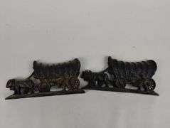 Antique Set of 2 Metal Covered Wagon Bookends