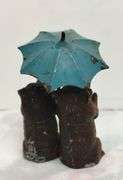 Antique Heyde's German Miniature Statue Figure Bears & Umbrella Metal Lead
