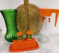 Vintage Orange Avocado Green S & P Shakers Decanter Vase