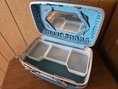 Small Dresser Socialite Blue Train Case + Lot of Picture Frames