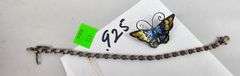 Vintage Sterling Butterfly Pin Gem Bracelet .925 Silver