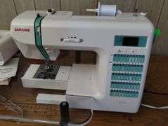Janome DC2010 Sewing Machine Fiskars Clear Table + Orange Chair