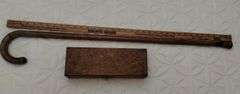 Antique Flemish Art Wooden Pyrography Rose Floral Painted Carved Box & Cane