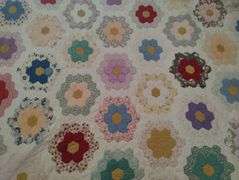 Grandmothers Flower Garden Hand Stitched Quilt Antique