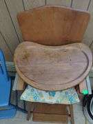 LOT Wooden Vintage Highchair Blue Chair Margaret Keane Picture