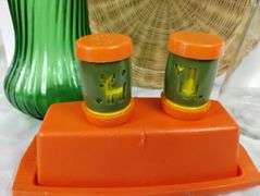 Vintage Orange Avocado Green S & P Shakers Decanter Vase